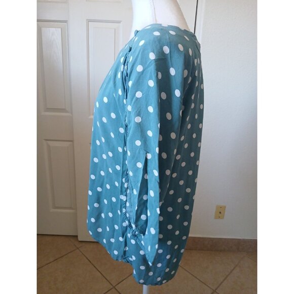 Maeve By Anthropologie Braxton Polka Dot Flutter Sleeve Blouse Small Teal White‎ - Picture 4 of 15